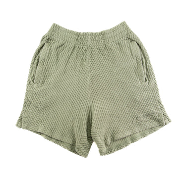 The front of the Represent Ottoman Green Shorts.