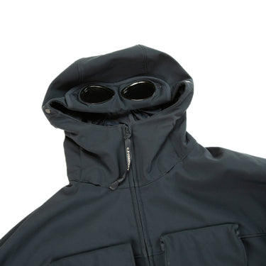 The hood of the C.P. Company Navy Shell-R Goggle Jacket.