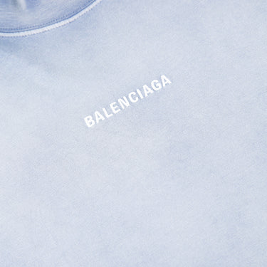 The front logo of the Balenciaga Logo Washed Blue T Shirt.