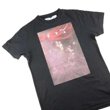 The flat lay of the Off-White Sprayed Caravaggio Black T Shirt.