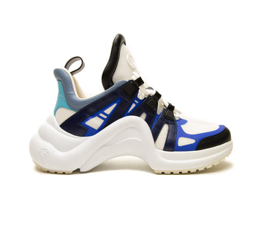 The right of the Louis Vuitton LV Archlight Blue Trainers.