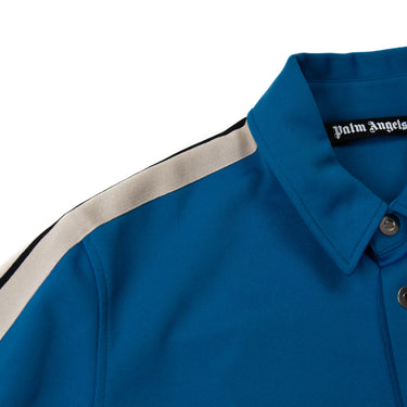 The collar snd shoulder of the Palm Angels Classic Logo Track Shirt.