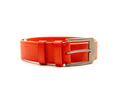 The front of the Louis Vuitton Red Damier Infini Detroit Belt.