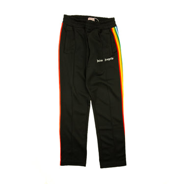 The front of the Palm Angels Rainbow Black Sweatpants.