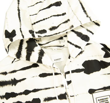 The hood and logo of the Burberry Watercolour Print Windbreaker Jacket.