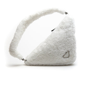 The back of a Prada White Terrycloth Triangle Bag.