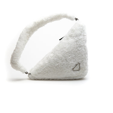 The back of a Prada White Terrycloth Triangle Bag.