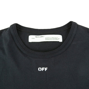 The collar of the Off-White Diagonal Temperature Black T Shirt.