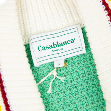 The inside label of the Casablanca Multicolor Crochet Tennis Shirt displaying the brand's distinct label.