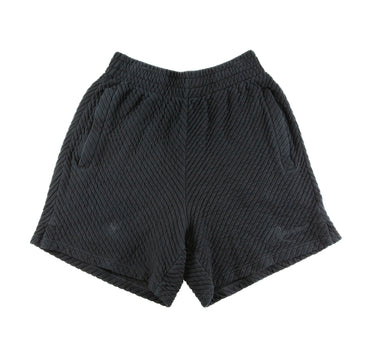 The front of the Represent Black Ottoman Shorts.