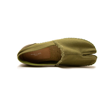 The top of the Maison Margiela Olive Canvas Tabi Espadrilles.