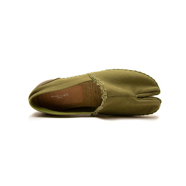 The top of the Maison Margiela Olive Canvas Tabi Espadrilles.