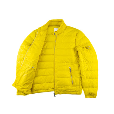 The inside of the Prada Milano Yellow Puffer Jacket.