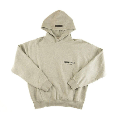 The front of the Fear Of God ESSENTIALS Dark Oatmeal Hoodie M.