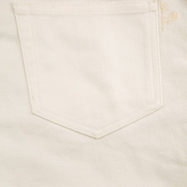 The pocket logo of the Loro Piana White Denim Shorts.