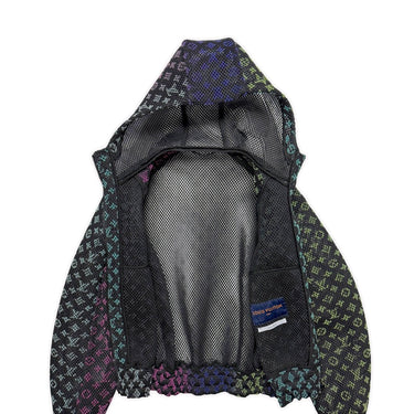 The inside of the Louis Vuitton Rainbow Gradient Mesh Bomber Jacket.