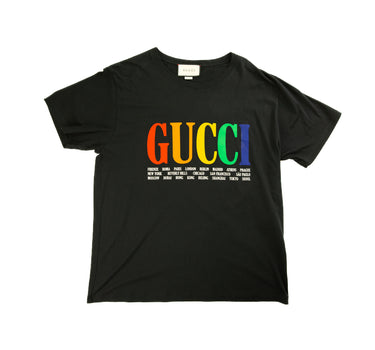 The front of the Gucci Cities Print Black T Shirt.