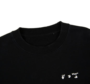 The collar and logo of the Off-White Mini Hand Logo Black Sweatshirt .