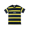 The front of the Burberry Embroidered Logo Yellow Navy Striped T Shirt.