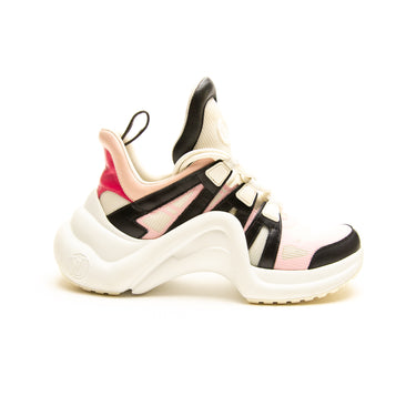 The right of the Louis Vuitton LV Archlight Pink Trainers.