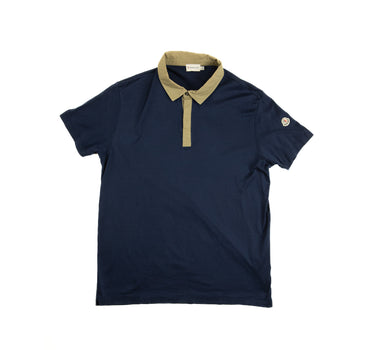 The front of the Moncler Navy & Beige Polo Shirt.