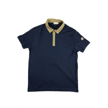 The front of the Moncler Navy & Beige Polo Shirt.