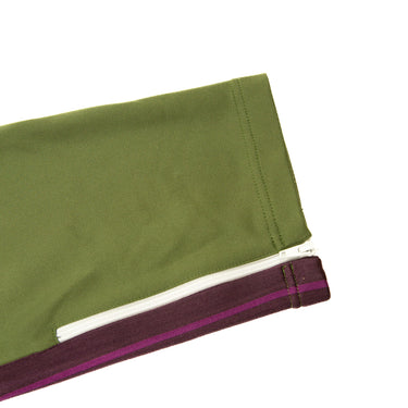 The leg of the Palm Angels Military Green and Purple Sweatpants.