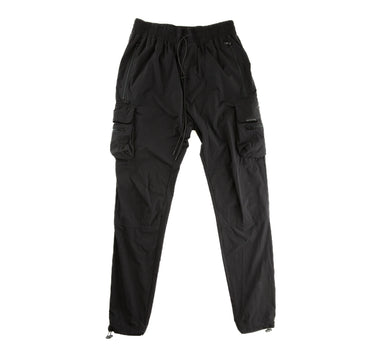 The front of the Represent Black Cargo Trousers.