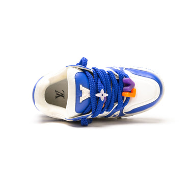 The top of the Louis Vuitton LV Trainer Maxi Blue White Sneaker.