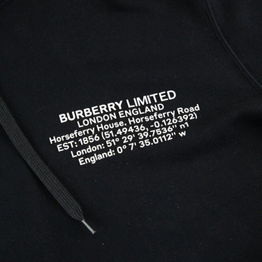 The logo of the Burberry Location Logo Black Hoodie.