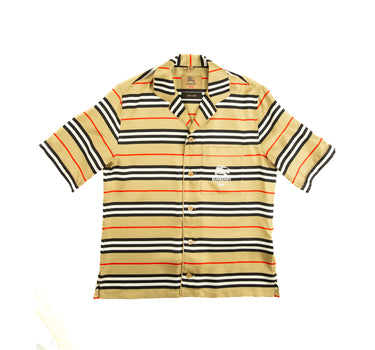 The front of the Burberry x Supreme Icon Silk Pajama Shirt Archive Beige.